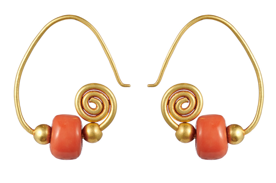 Coral Scroll Fine Gold Hoop Earrings